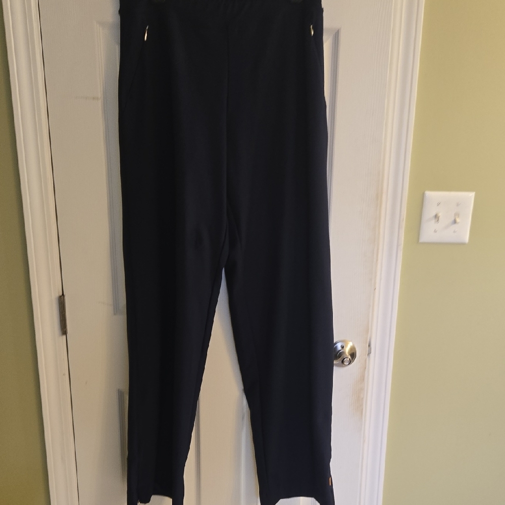 Lucy Navy Blue Pants with Silver Zipper Accents